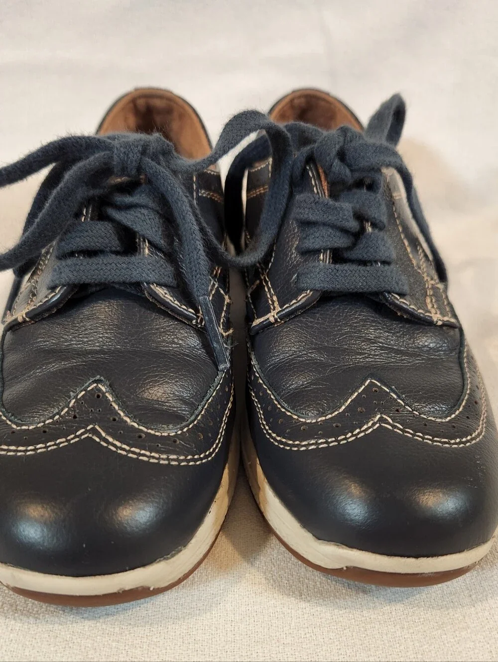 Florsheim Great Lakes Jr Wing Tip Oxford Boys Navy Blue Leather Shoes Size 12